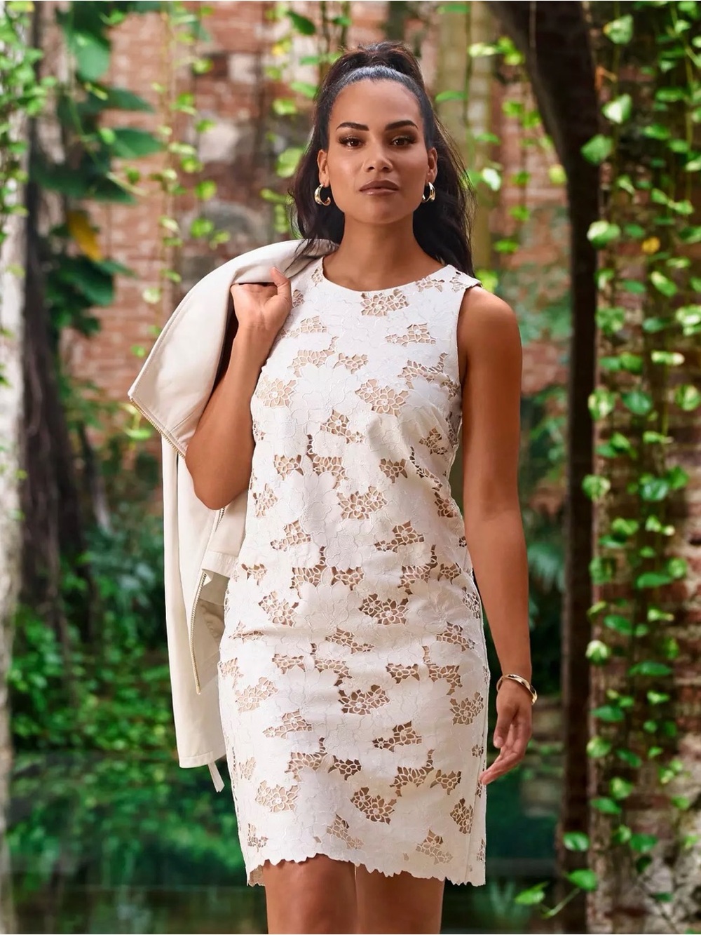 NWOT, Boston Proper, Size 8, Floral Lace Sheath Dress, Creamy White